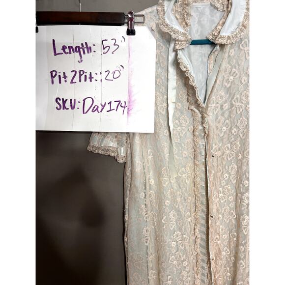 Vintage 60s Odette Barsa Lace Overlay Robe Dressing Gown M/L Fairy Coquette FLAW - Picture 15 of 15